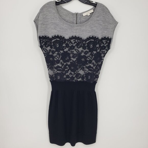 LOFT Dresses & Skirts - 3/$25 LOFT Floral Lace Sweater Dress S Merino Wool Black Gray